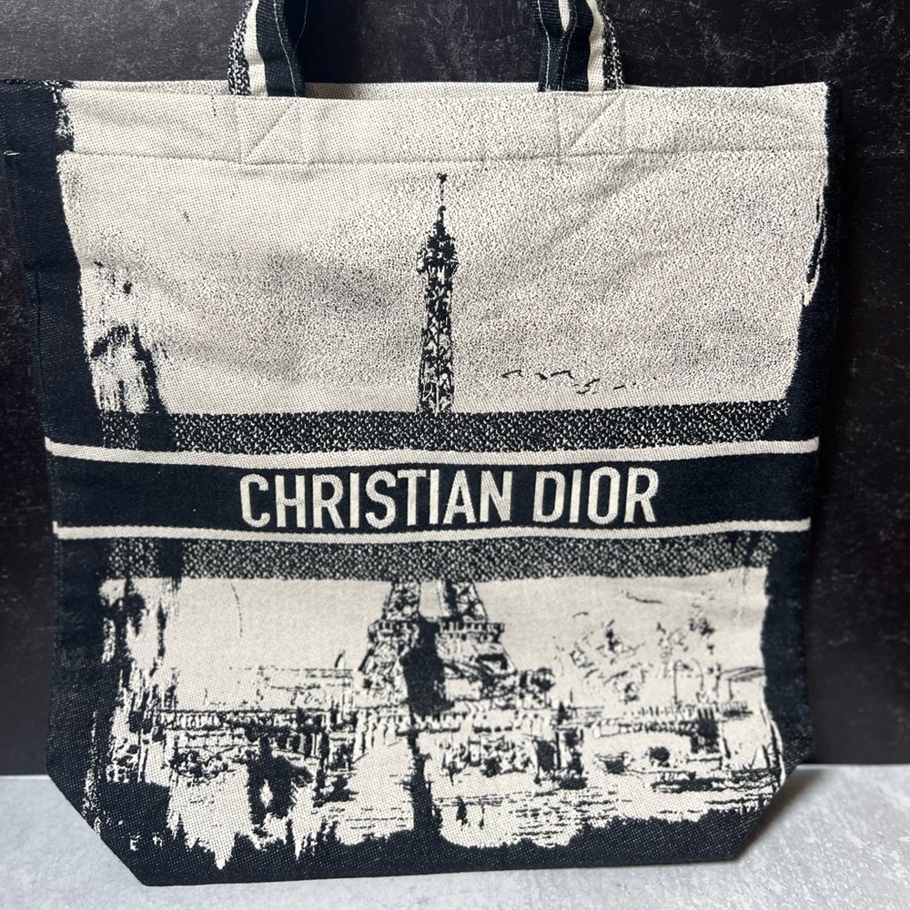 Christian Dior canvas denim Tote Bag beach bag Paris New York black & white